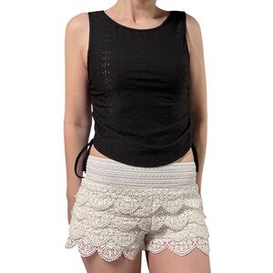 Shein | Black Eyelet High Neck Ruched Adjustable Tie Side Sleeveless Crop Top